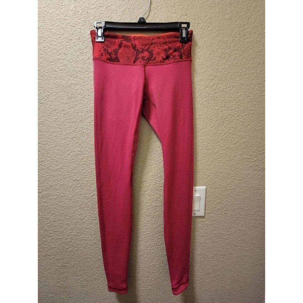 Lululemon Size 4 Wunder Under Crop III- Cranberry/ Alarming- Snake Skin Rare